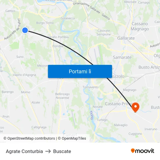 Agrate Conturbia to Buscate map