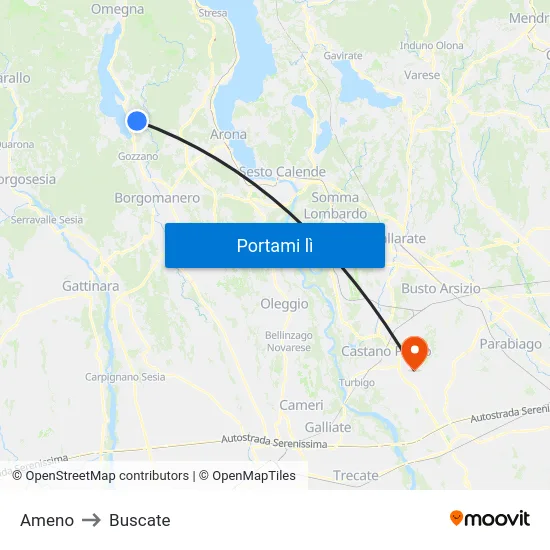 Ameno to Buscate map