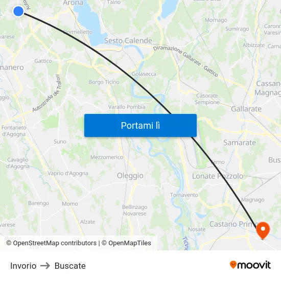Invorio to Buscate map