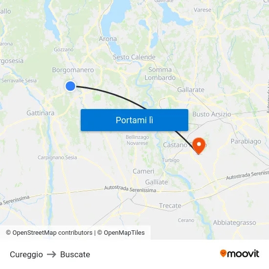 Cureggio to Buscate map