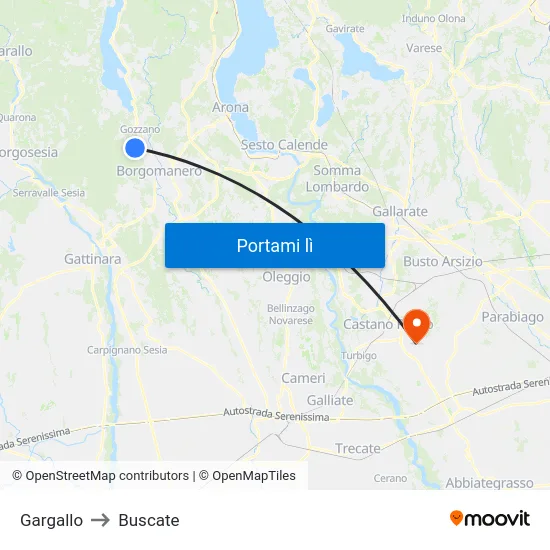 Gargallo to Buscate map