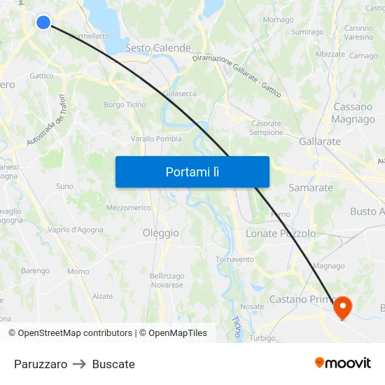Paruzzaro to Buscate map