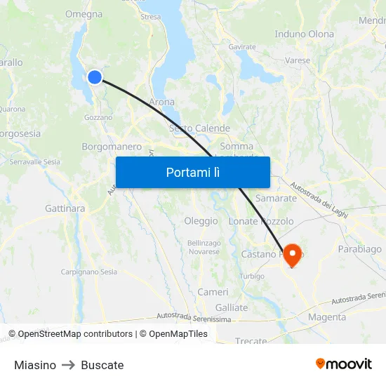 Miasino to Buscate map