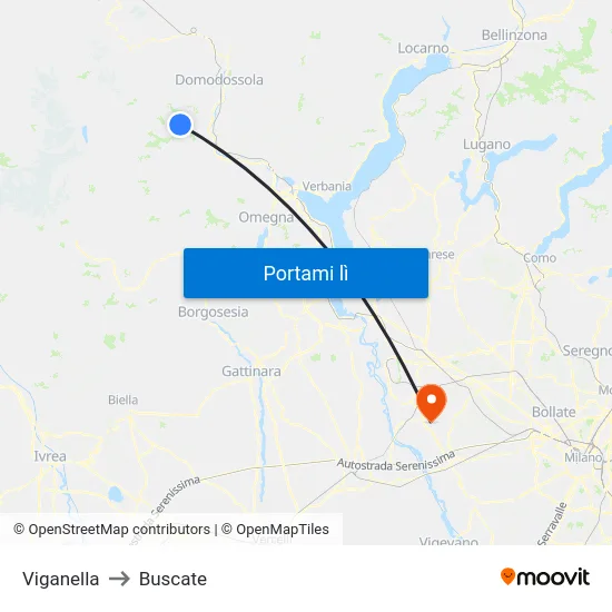 Viganella to Buscate map