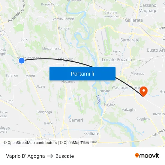 Vaprio D' Agogna to Buscate map
