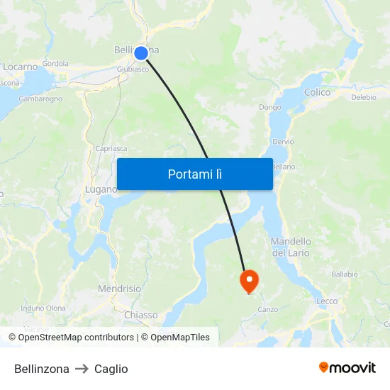 Bellinzona to Caglio map