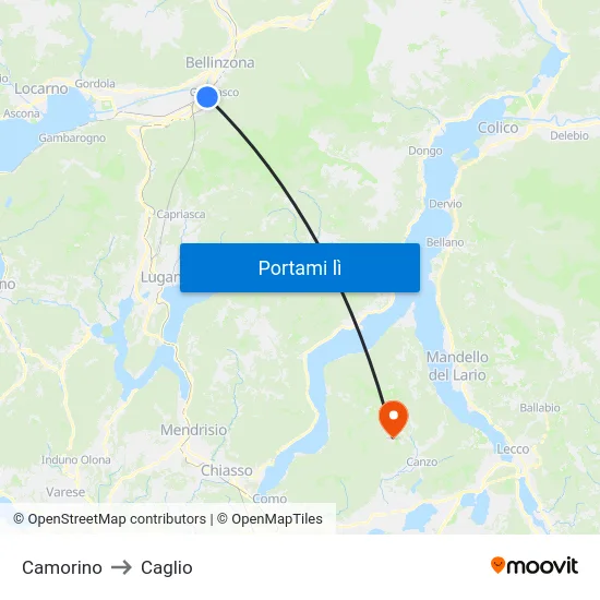 Camorino to Caglio map