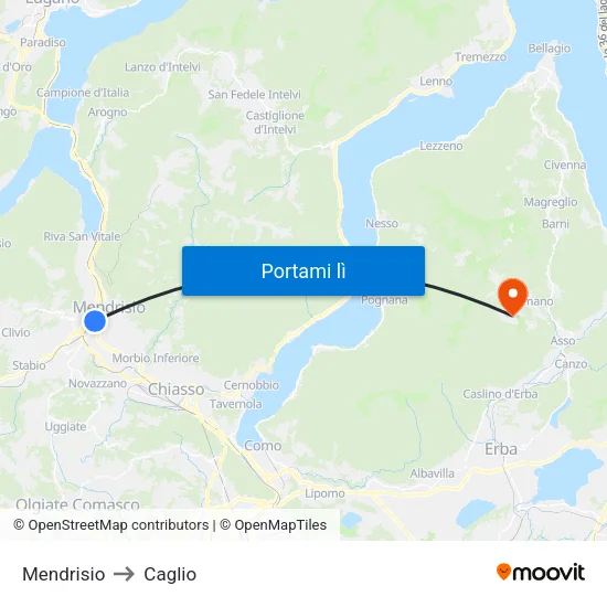 Mendrisio to Caglio map
