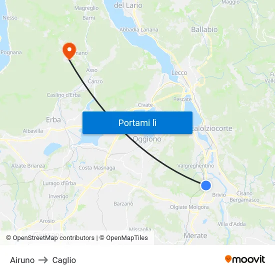 Airuno to Caglio map