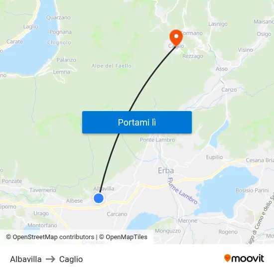 Albavilla to Caglio map