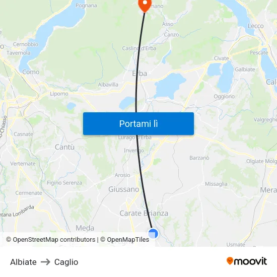 Albiate to Caglio map
