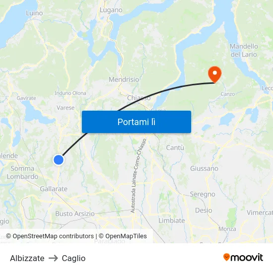 Albizzate to Caglio map