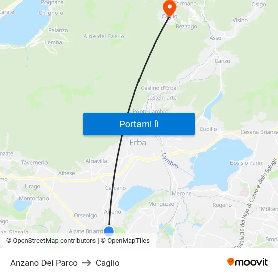 Anzano Del Parco to Caglio map