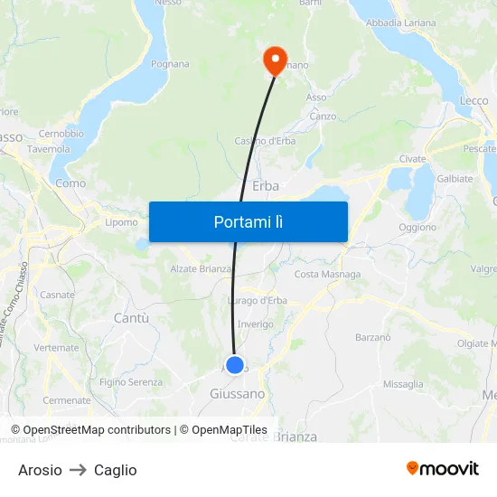 Arosio to Caglio map