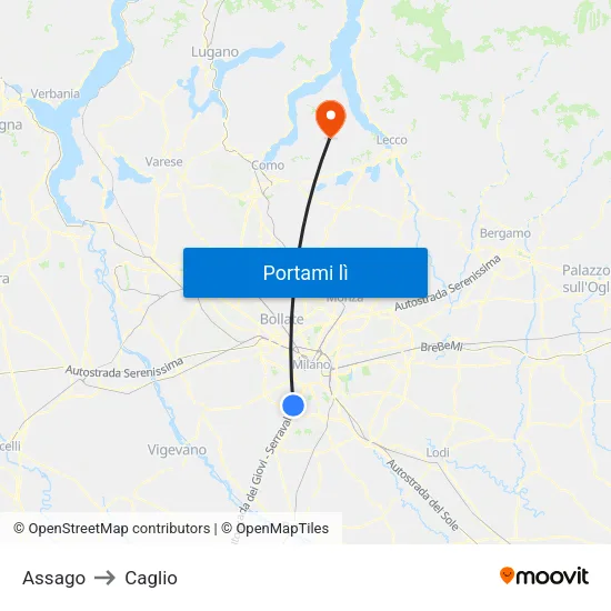 Assago to Caglio map