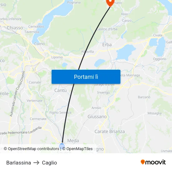 Barlassina to Caglio map