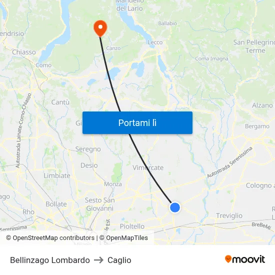 Bellinzago Lombardo to Caglio map