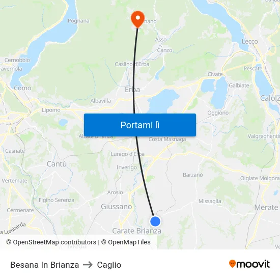 Besana In Brianza to Caglio map
