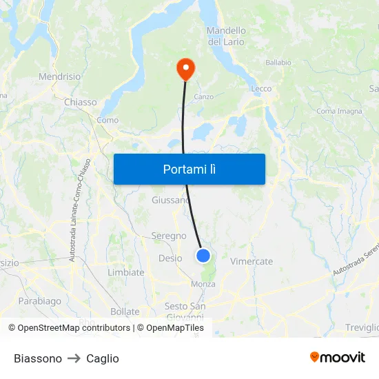 Biassono to Caglio map