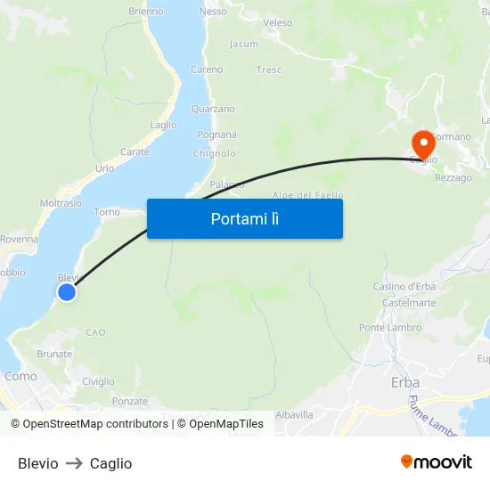 Blevio to Caglio map