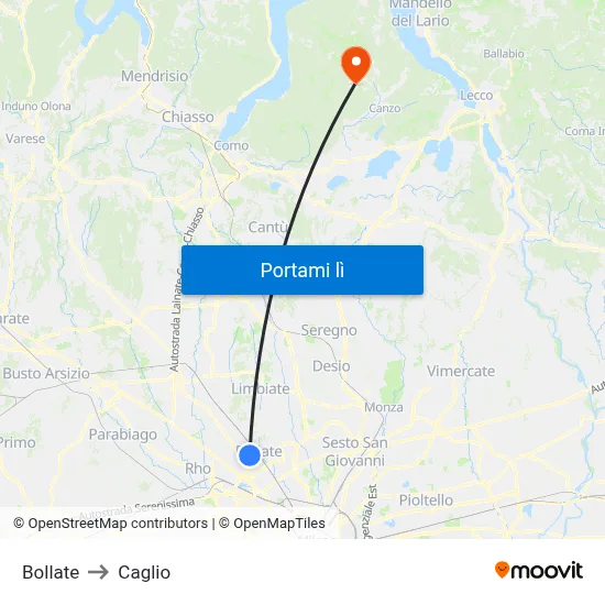 Bollate to Caglio map