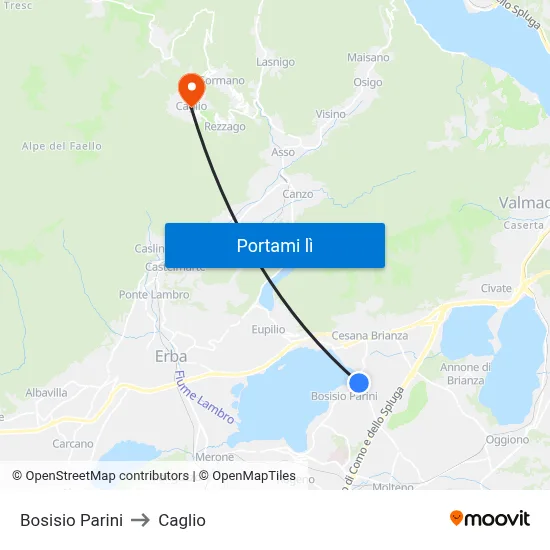 Bosisio Parini to Caglio map