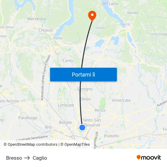 Bresso to Caglio map