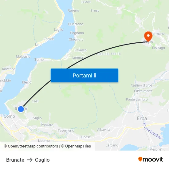 Brunate to Caglio map