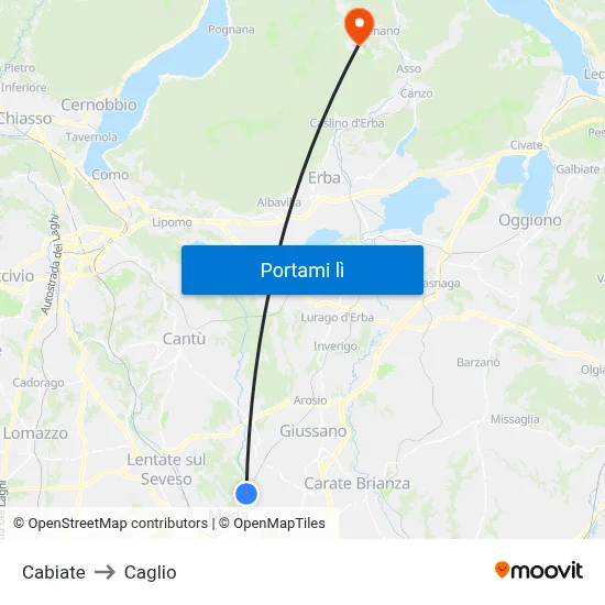 Cabiate to Caglio map