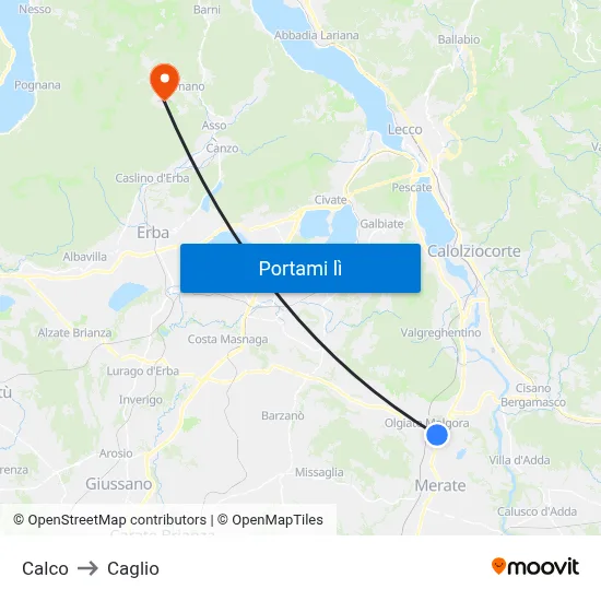 Calco to Caglio map
