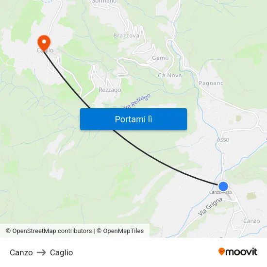 Canzo to Caglio map
