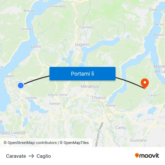 Caravate to Caglio map