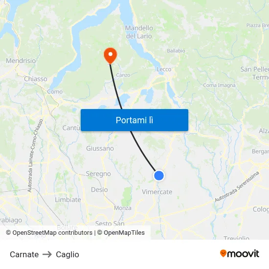 Carnate to Caglio map