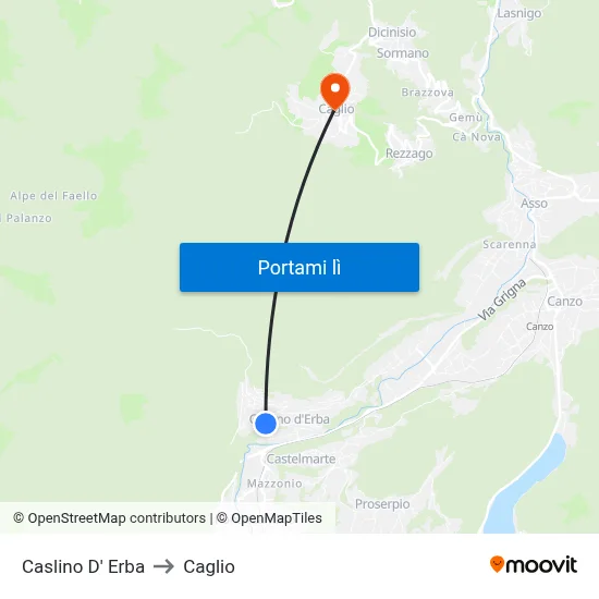 Caslino D' Erba to Caglio map