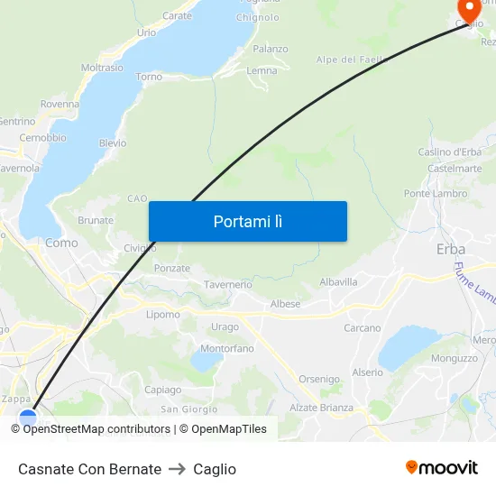 Casnate Con Bernate to Caglio map