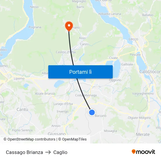 Cassago Brianza to Caglio map