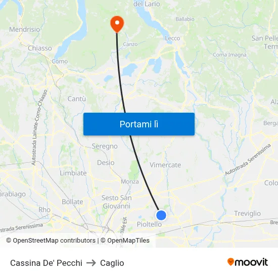 Cassina De' Pecchi to Caglio map