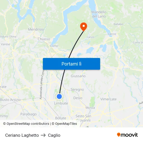 Ceriano Laghetto to Caglio map