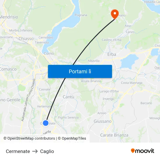 Cermenate to Caglio map