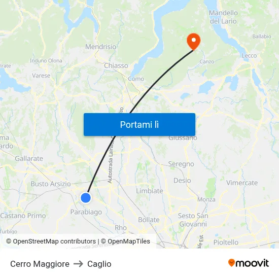 Cerro Maggiore to Caglio map