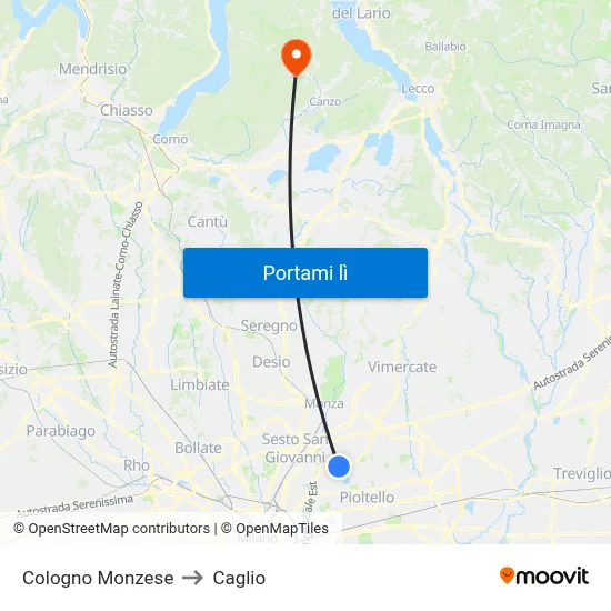 Cologno Monzese to Caglio map