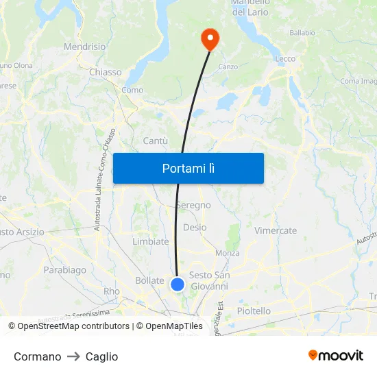 Cormano to Caglio map