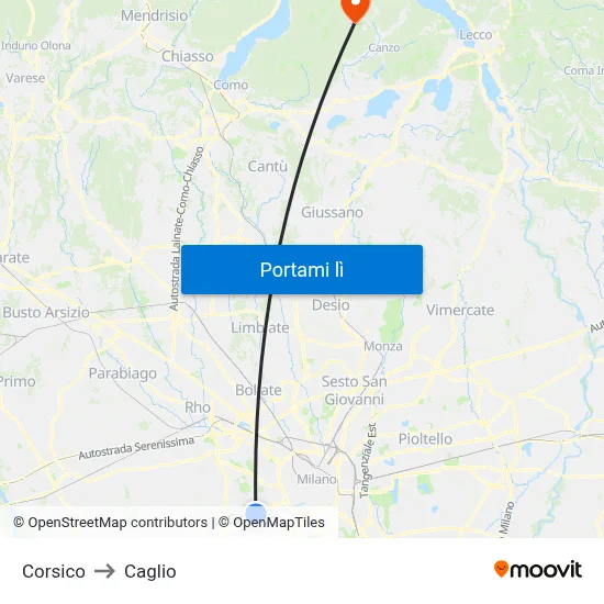 Corsico to Caglio map