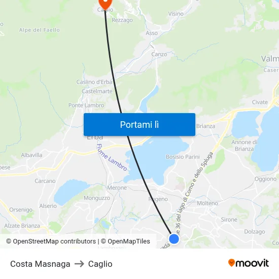 Costa Masnaga to Caglio map