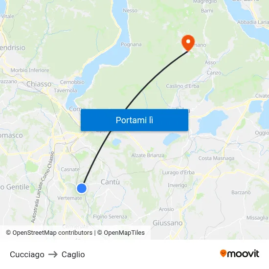 Cucciago to Caglio map