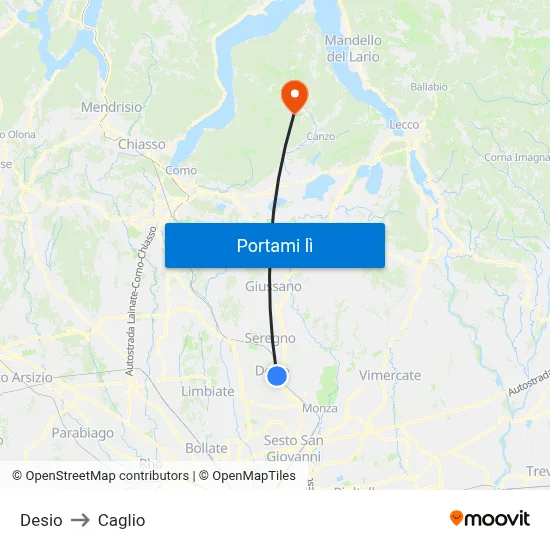 Desio to Caglio map