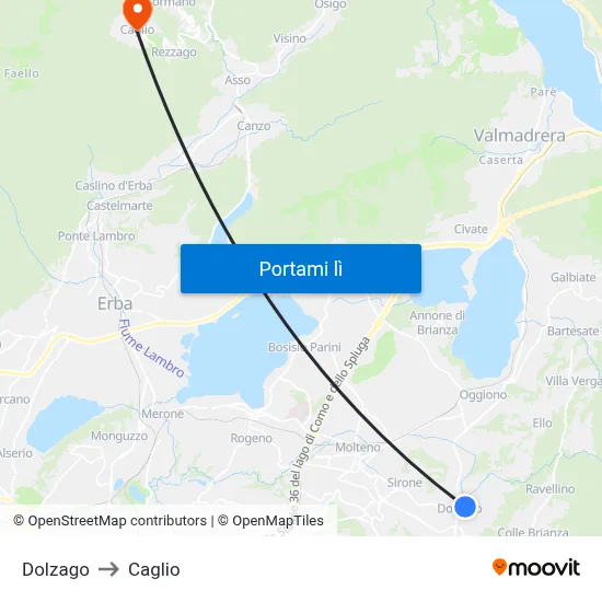 Dolzago to Caglio map