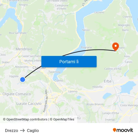 Drezzo to Caglio map