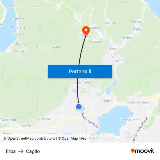 Erba to Caglio map