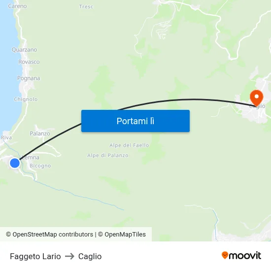 Faggeto Lario to Caglio map